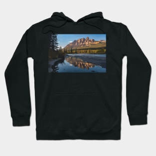 Castle Mountain Water Reflection Digital Painting Hoodie